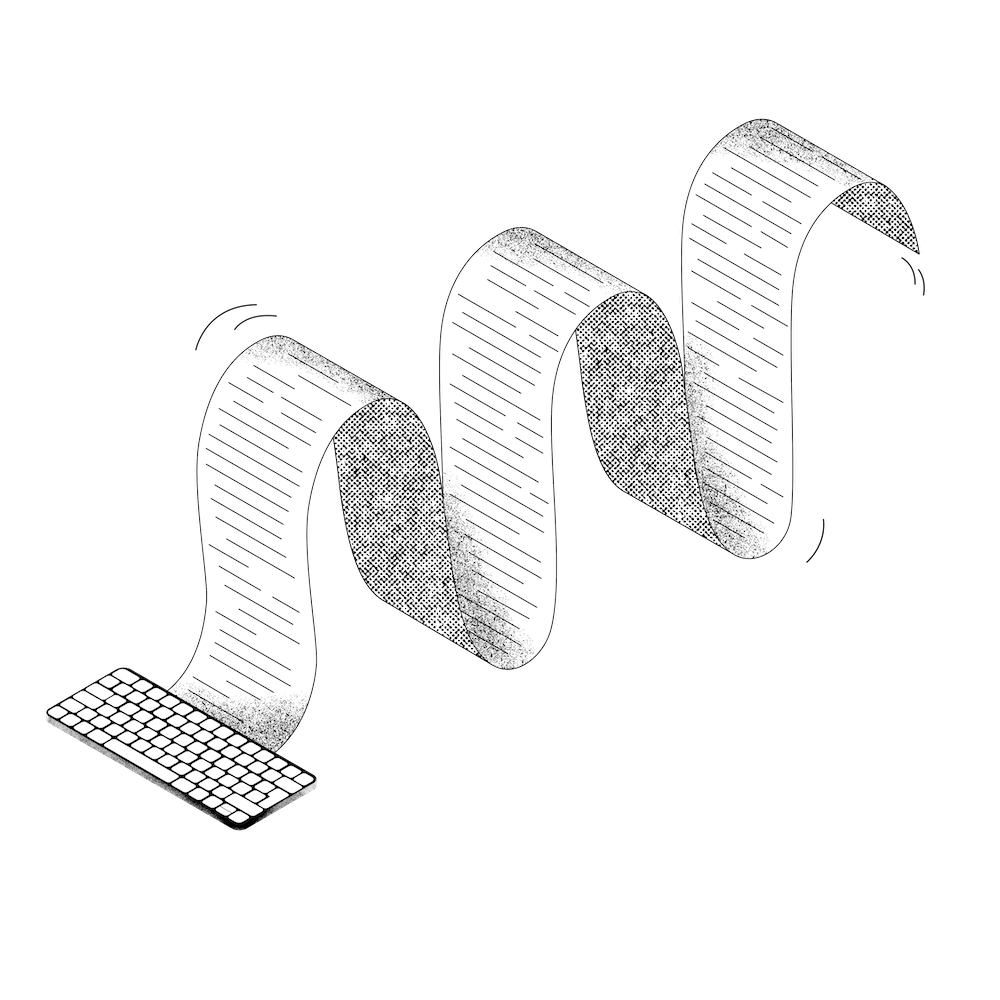 Illustration of a keyboard printing a papyrus